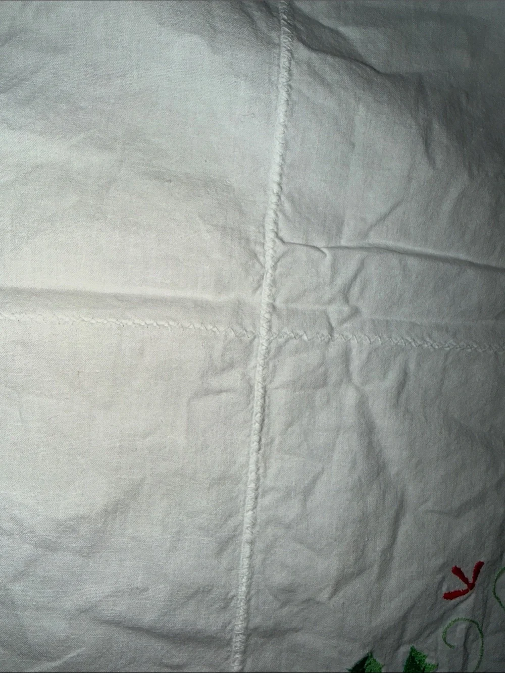 Hand-Embroidered Holiday Candle Table Linen - Red & Green 64 inch